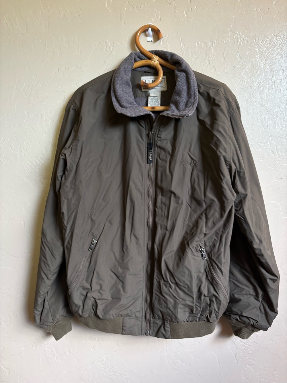 LL Bean Men’s Warm Up Bomber Jacket Fleece Lined Green Thinsulate Size Large